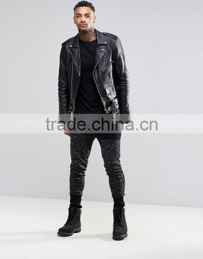 Super long line t shirt plain black slim fit t shirt custom logo t shirt