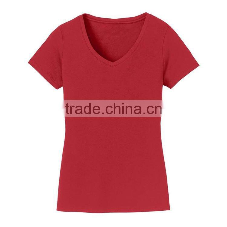 Short sleeve bulk deep v-neck women cotton plain blank tshirt