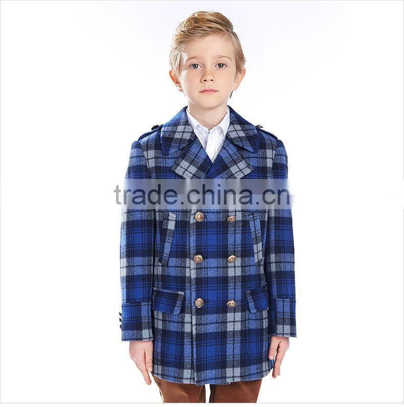 ELPA 2016 latest design winter wool coat dark blue boys wool overcoat with Elbow Patches