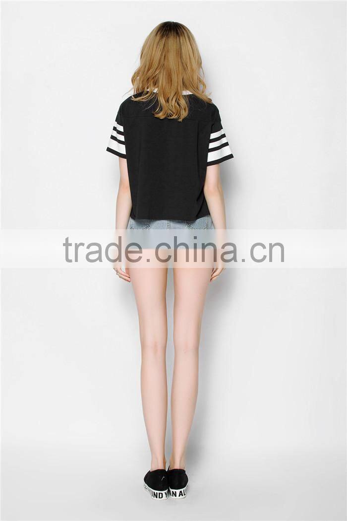 sports style latest 2015 summer elegant shirts for ladies with paillettes decoration