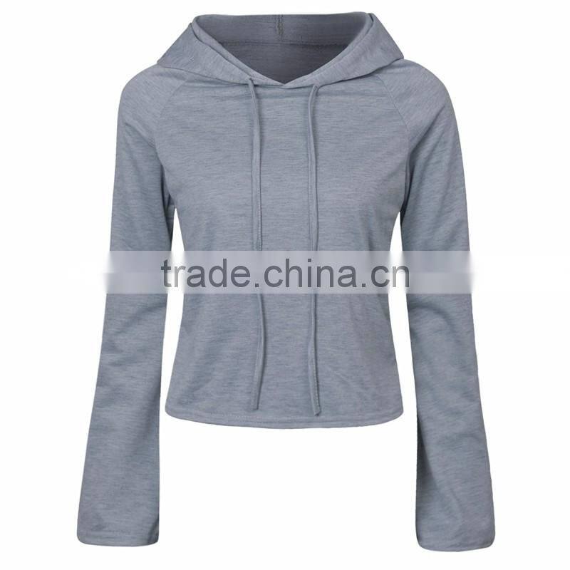 Spring Wear Grey Lightweight Raglan Sleeve Crop Pullover Hoodie for Girls