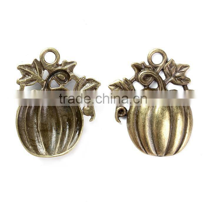 Zinc Based Alloy Pendants Pumpkin Antique Bronze Leaf