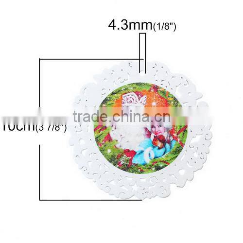 Multicolor Christmas Santa Claus Pattern Round Wood Charm Pendants 10cm