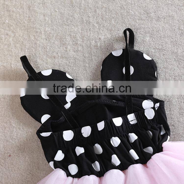 2015 new arrival black polka dots birthday baby girls party wear dress M5041516