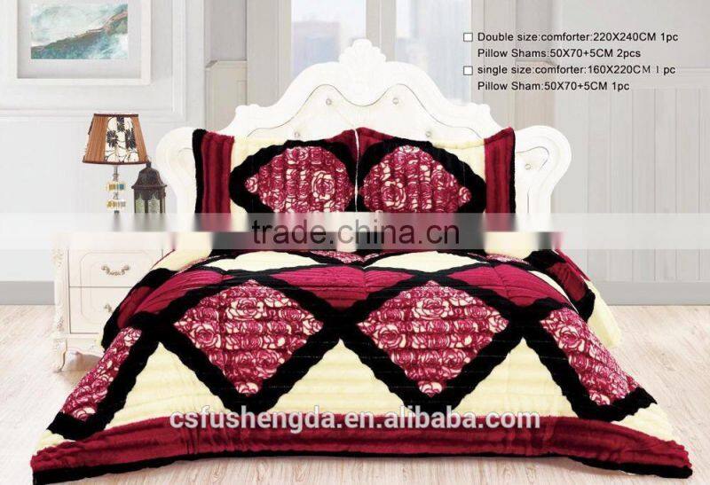 soft fur bedspreads pv fleeve plush knitted patchwork quilt bedding set