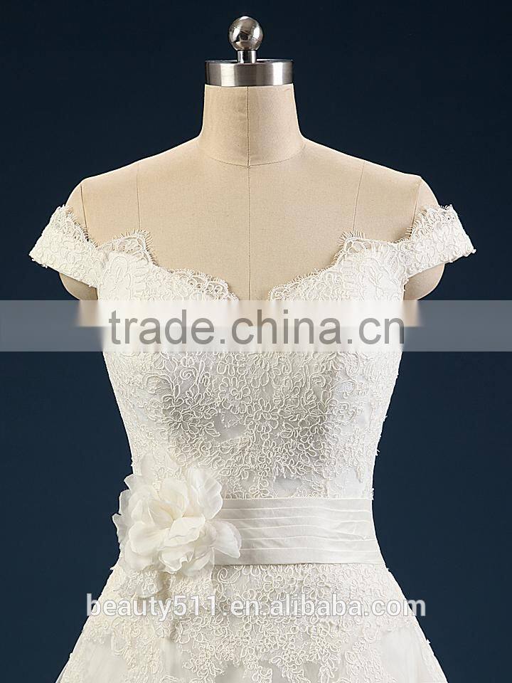 Wholesale 2017 Wedding dress Elegant A-line Sweetheart Cap Sleeve Tulle with lace wedding gown bridal dresses F106