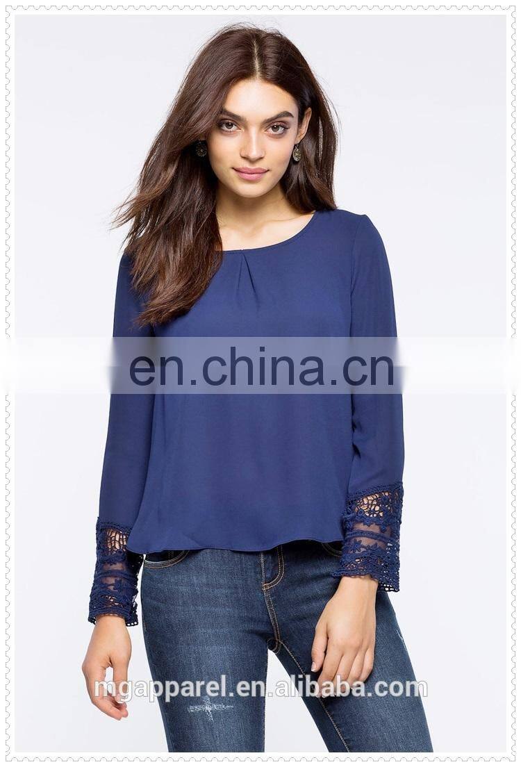 korean style female long sleeve chiffon blouse for ladies wholesale