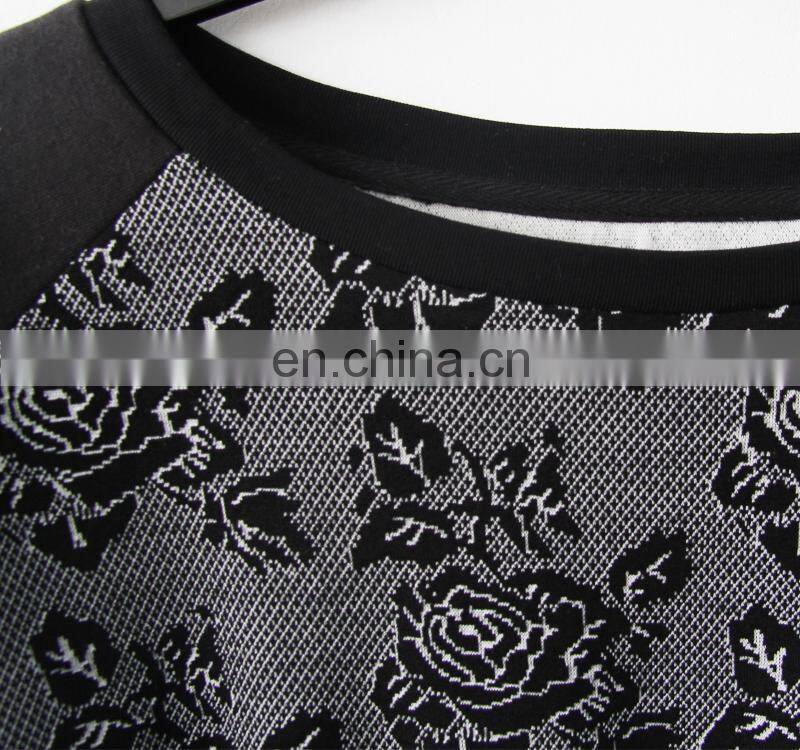 long sleeve pullover with round Collar black Jacquard