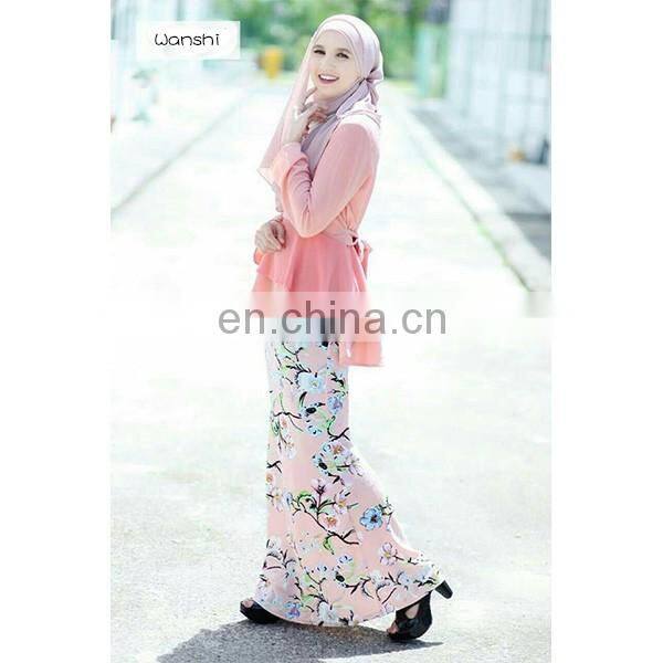 High quality women muslim dress fashion printed design elegant baju kurung peplum