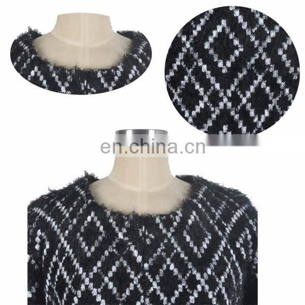 Open-front Custom Women Cardigan Black Plaid Long Sleeve V-neck Sweater