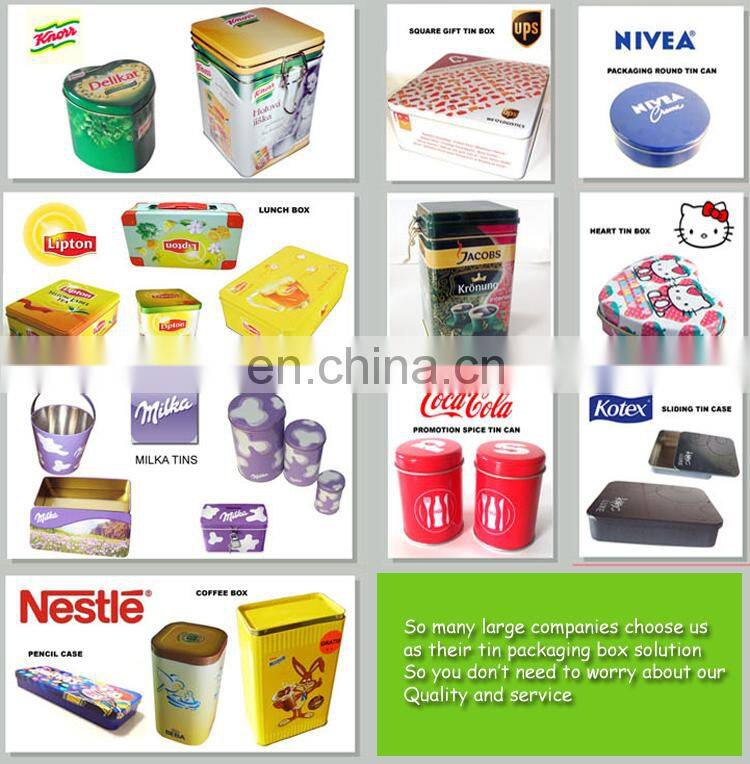 Small cute metal tin box for chocolate candy with embossed logo