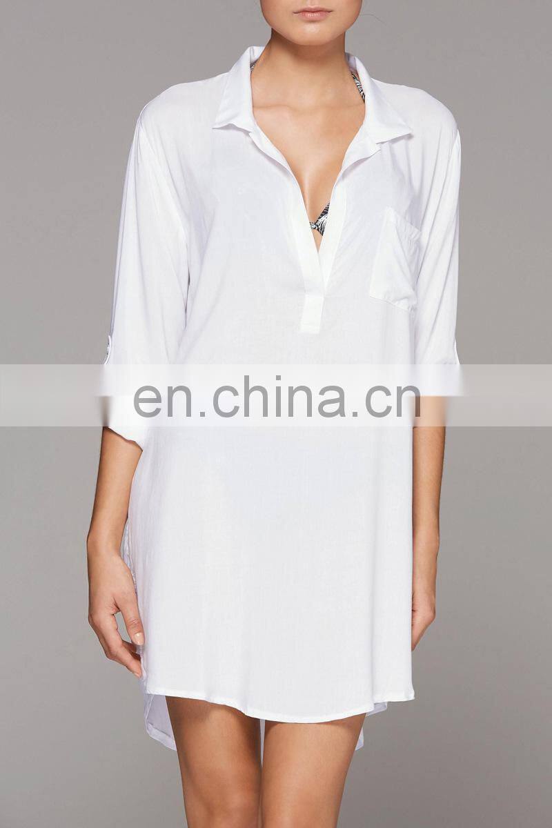 Summer Beachwear White Black Chiffon Blouse Shirt Bathing Suit Women Swimsuit Beach Sarongs Cover Ups Beach Dress Tunic Swimwear