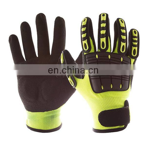 high quality anti cut level 5 heavy duty nitrile sandy coated TPR vibration resistant / anti impact glove