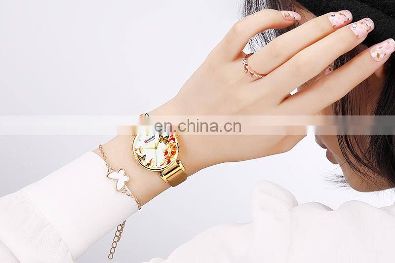 CURREN 9053 Women Charm Fashion Thin Quartz Watches Unique Flower Dial Simple Ladies Dress Bracelet Wristwatch