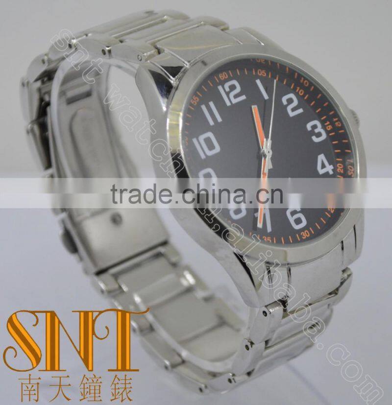 Fashion Black Dial With Orange Chapter Ring , High Quality Stainless Steel Watch