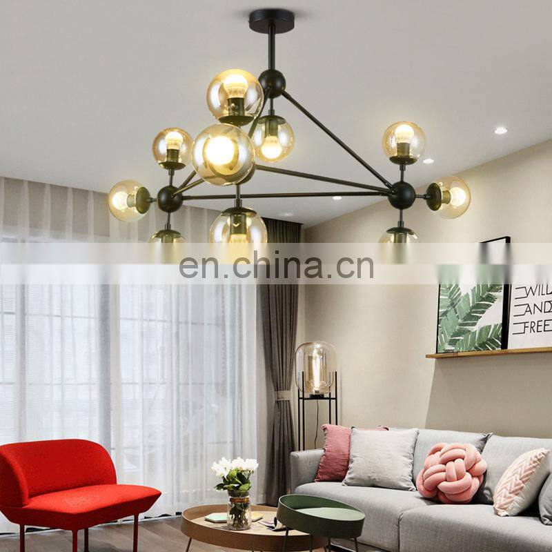 wholesale price modern indoor living room bedroom decoration chandelier lamp iron glass led pendant light