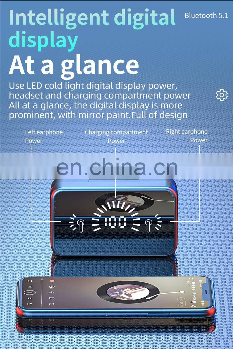 2021 New Mirror H8 TWS Wireless earbuds Mini Earphone 2000mAh LED Display Headset earphone Noise Canceling Gaming Headphones