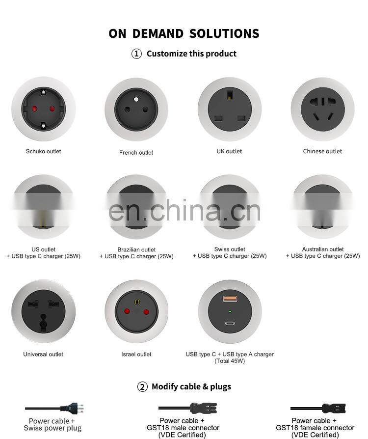 Socket grommet with USB smartphone charger and laptop charger type c 25W