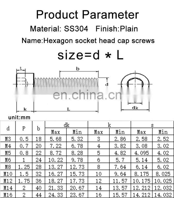 Hexagon socket countersunk head screws in stainless steel DIN912