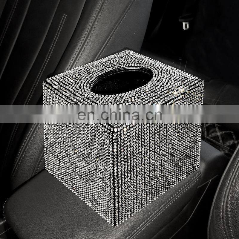 Creative Car Tissue Box Diamond Crystal Auto Tissue Holder Luxury Car Accessories Multifunction Bling Tissue Cover