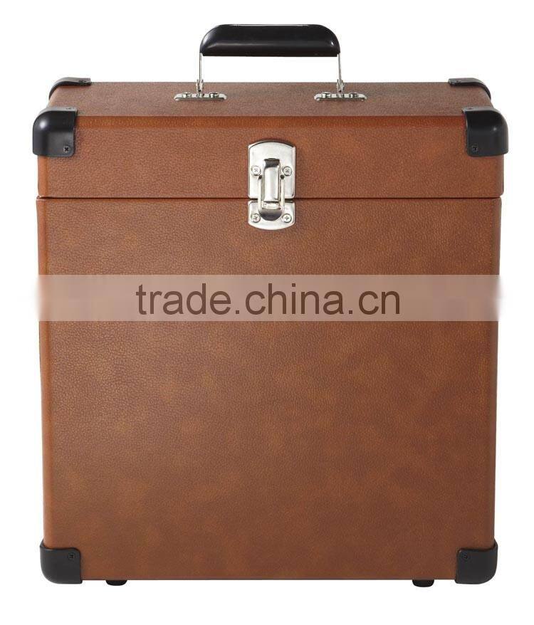Leather Record Case Carrier for 30+ Albums,300LP Vinyl 7 record flight box,DJ Flight case record box