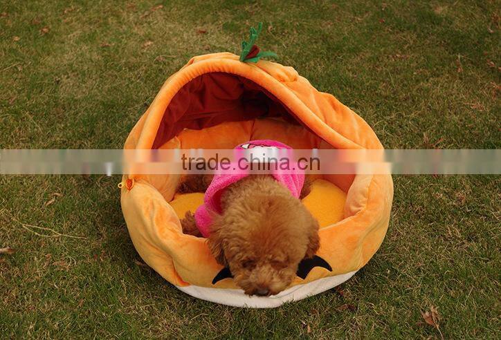2015 hot sale Custom yellow plush Halloween pumpkin pet bed for dog and cat