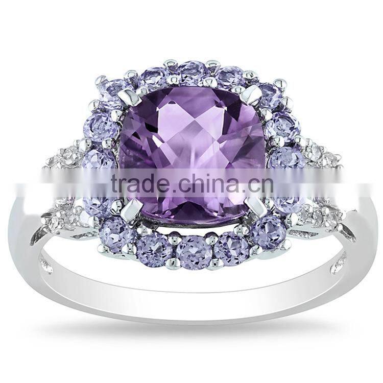 Wholesale rhodium plating Amethyst diamond CZ wedding Ring