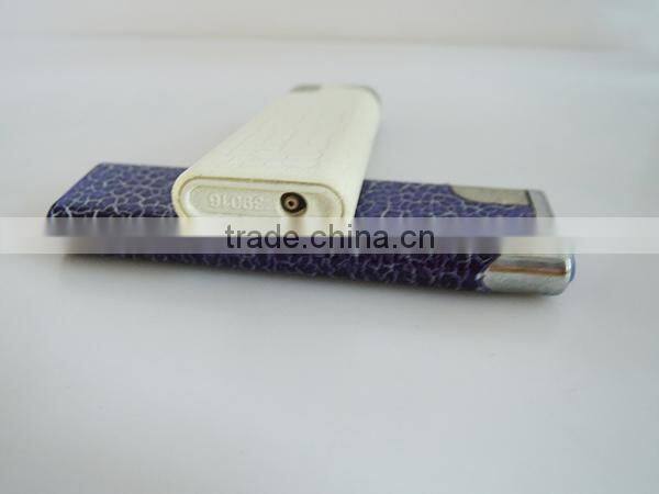 Leather surface piezo adjustable flame cigarette lighter cheap cigar smoking accessories