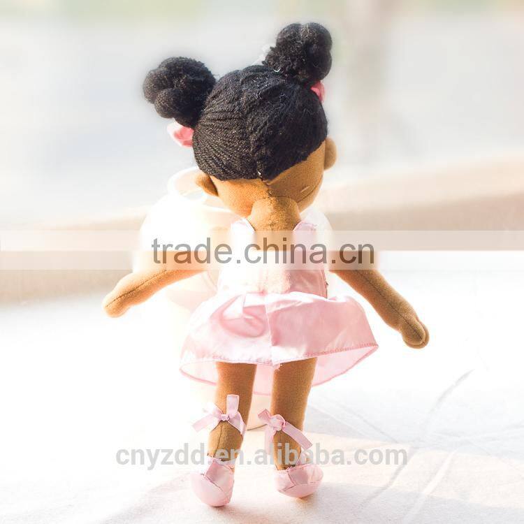 Stuffed Brwown Ballet Doll with black Hair Done in a Bun/ Pink Ballet Clothes Rag Doll