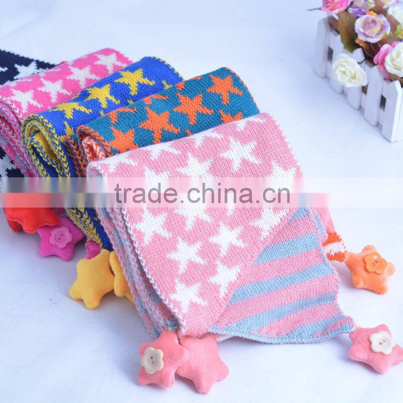 Wholesale Star and Striped Pom Pom Ball Tassel Winter Warm Keeping Acrylic Fashion Boys Girls Baby Knitted Scarf