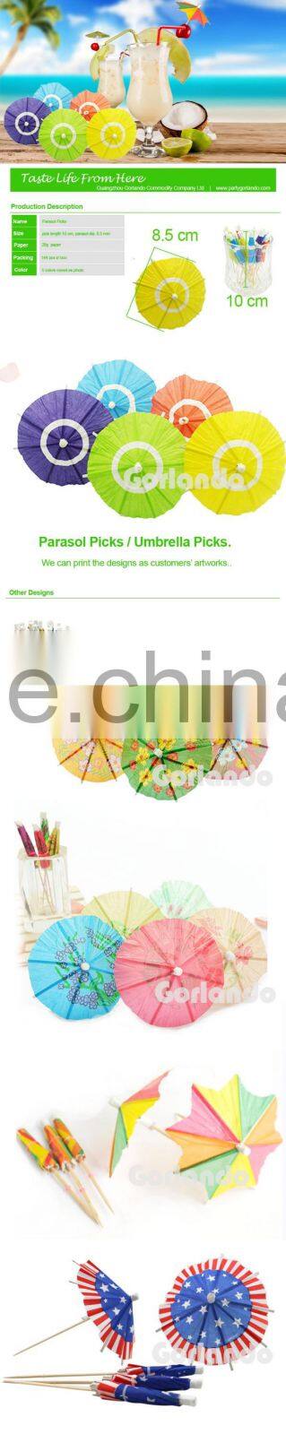 Best Sell Party Decoration Umbrella Wood Disposable Cocktail Picks