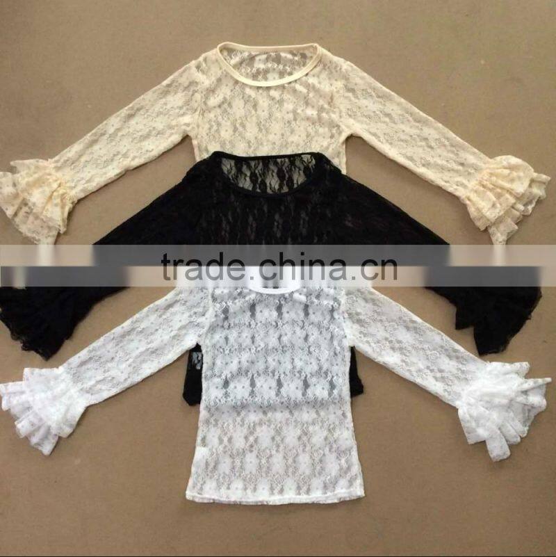 2016 wholesale lace ruffle kids wear baby girls top kids fashion lace shirts