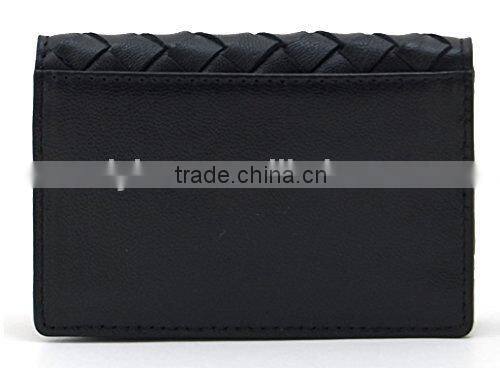 Top Grade High Quality Leather Woven Flap Card Purse