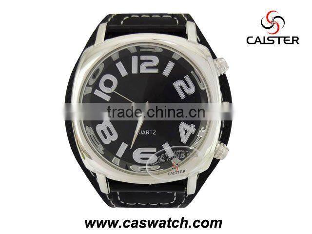 fashion black big size PU leather high quality quartz watch for men customized bigger face watch cheap arabic numbers face watch