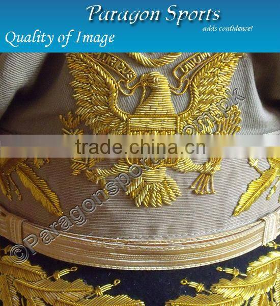 Military Khaki Peak Cap with Double Row hand embroidery peak