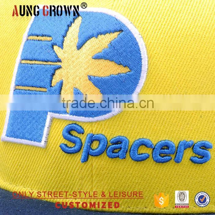 casual embroidery flat bill yellow snapback cap