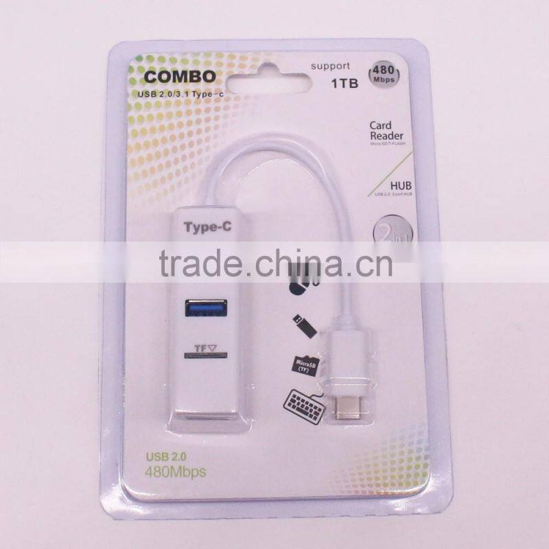 USB 3.1 Type-C Hub with 3 Ports USB 2.0 and Card Reader for the latest USB C laptop