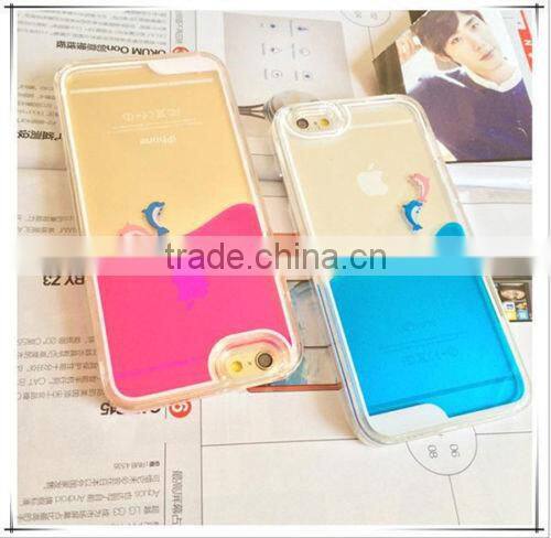 Swimming Floating Dolphin Fish Liquid Novelty Hard Phone Case For iPhone 6s 6 plus