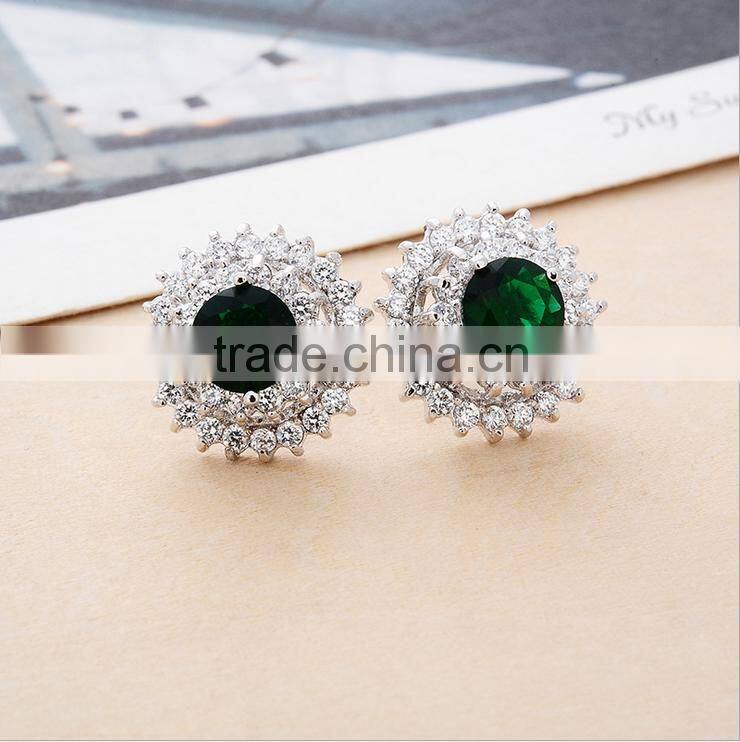 ED-57 Crystal Micro Paving Brass Material Top Quality White Gold Plated AAA Zircon Earring