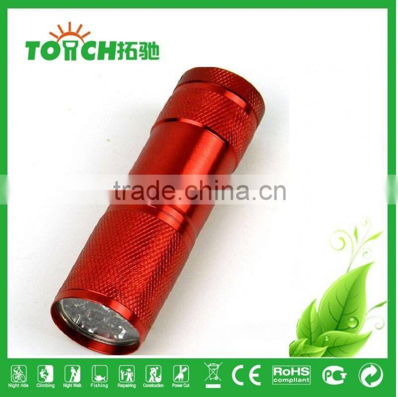 9 led flashlight use 3*AAA Battery super mini 4 colors blue/red/black/silver for emergency flashlight
