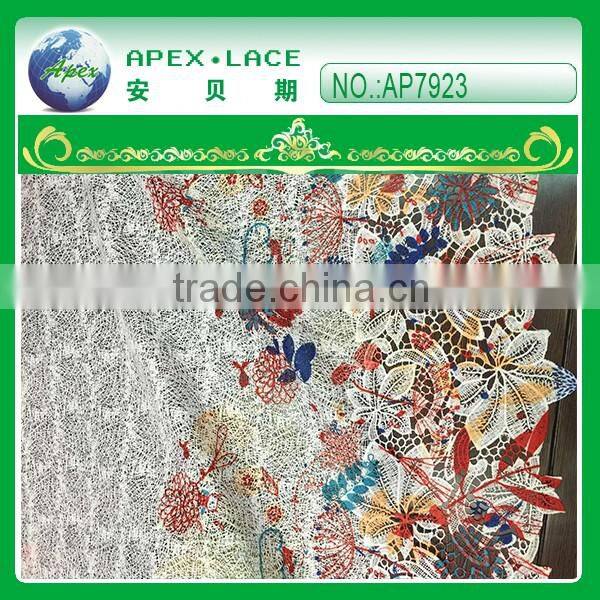 Fashion flower printed multi color guipure lace fabric/chemical lace AP7924