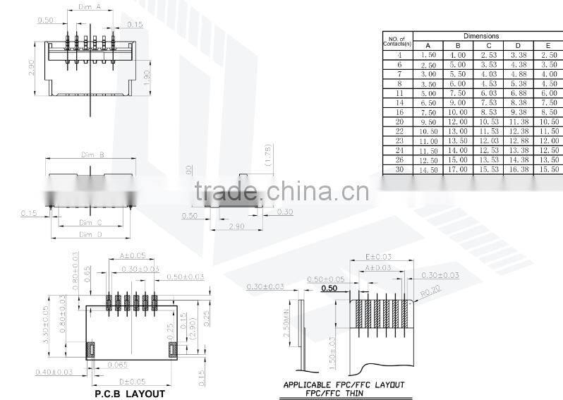 Pitch 0.5mm H=1.0 FPC Connector With ZIF-Lock