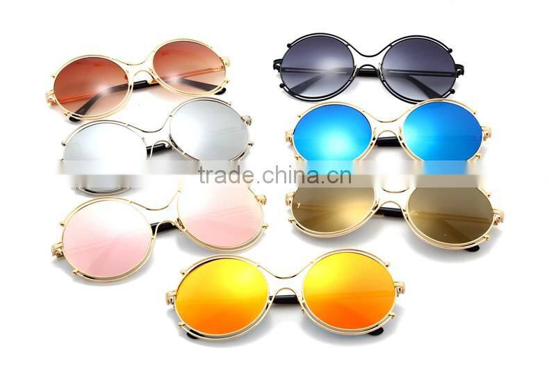 2016 Designer sunglasses Classic Metal Big Frame Round Shades Vintage Ladies Brand Sun glasses CC5011