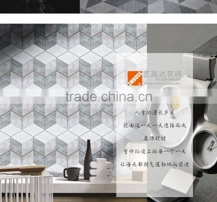 EMBOSS 100*200*175mm grey color hexagon tile porcelain mosaic floor tile