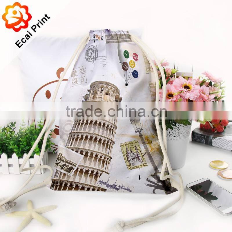 2016 fashion customize heat transfer printed cinch travel bag