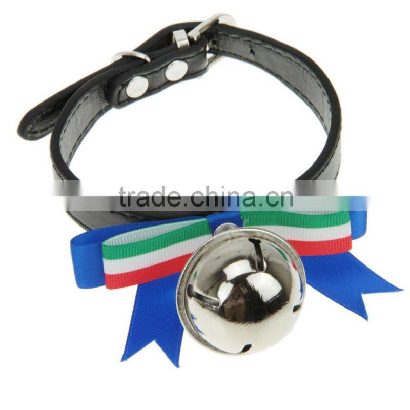 Dogs Puppy Cat Adjustable PU Leather Pet Collar With Bell Bowknot Neck Strap
