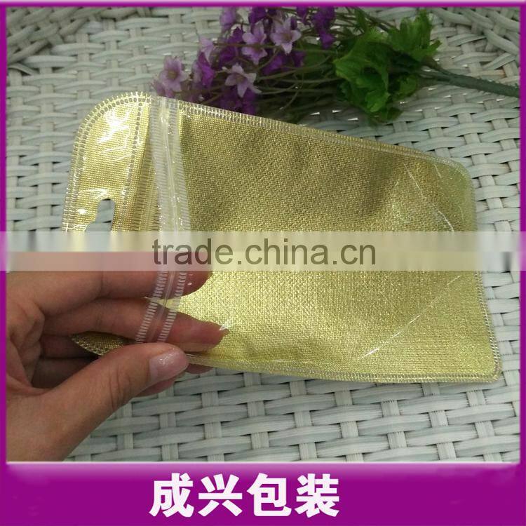 hanging packaging bag/nylon zipper pouch/golden silver color packing sleeve for mobile phone cover
