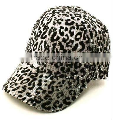 Velvety Leopard Animal Print Sequins Baseball Cap