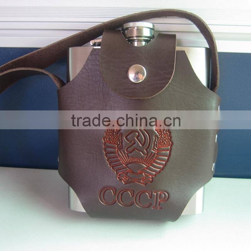 128oz Big Jagermeister Stainless Steel Hip Flask Outdoor Hip Flask With Leather Case