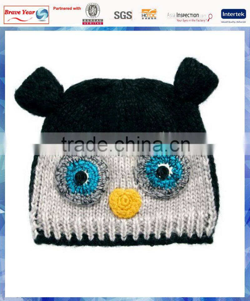 ladies Owl design with applique eye knit animal hats